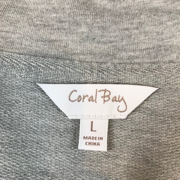 Coral Bay Women’s Full Zip Solid Gray Mock Neck Shiny Bling Sweater Sz L NEW - Picture 4 of 6